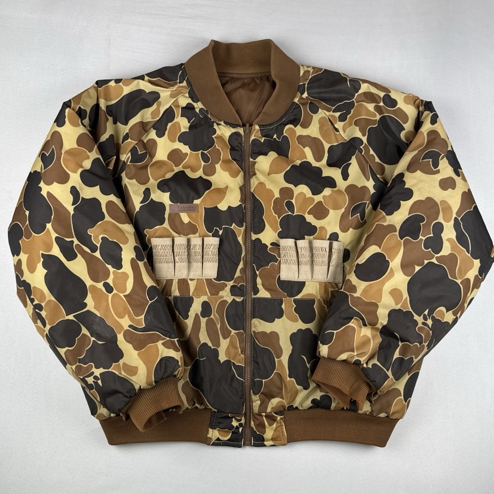 Vintage Columbia Duck Camo Hunting Bomber Jacket Mens XL Shell Loop Insulated